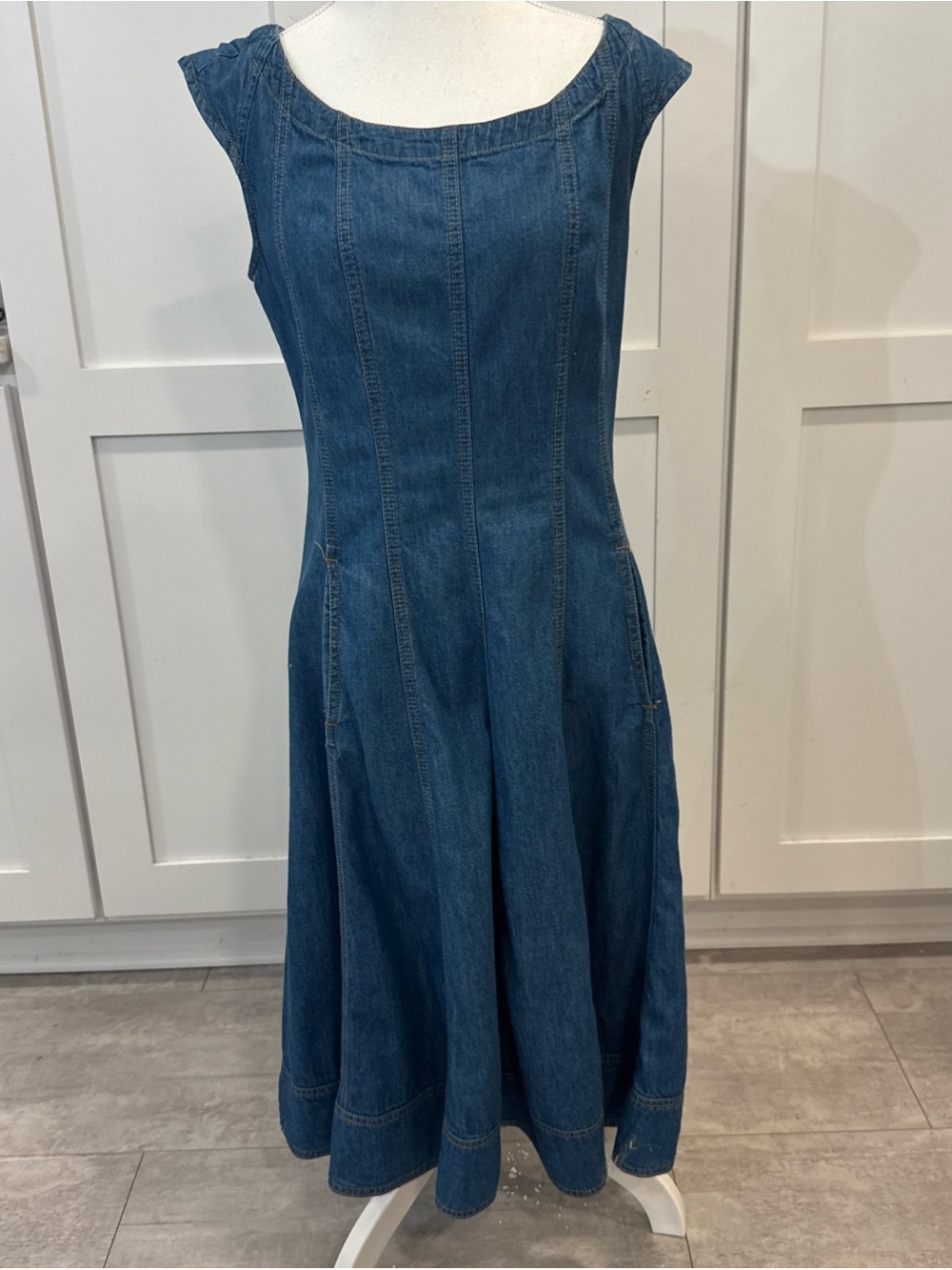 Pilcro Anthropologie Blue Denim Fit-and-Flare Women's Dress pockets Sz 8